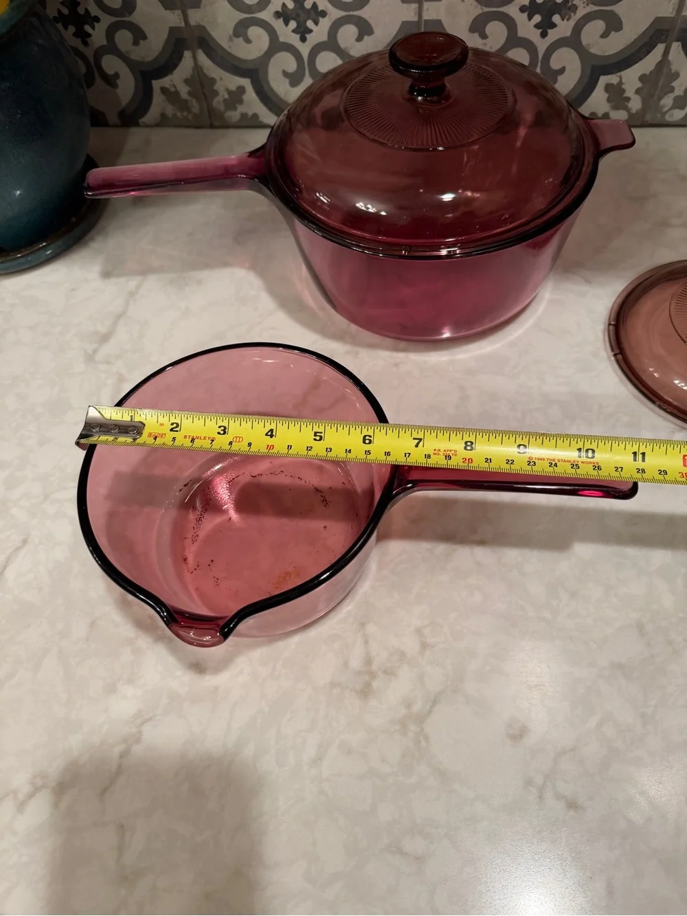 RARE! Vintage Visions Cranberry Saucepans with Lids- Set of 2